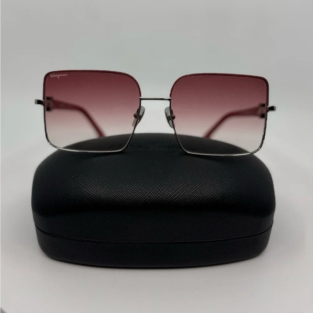 Salvatore Ferragamo Sunglasses Silver Frame /Red Pink Gradient Rectangle New!